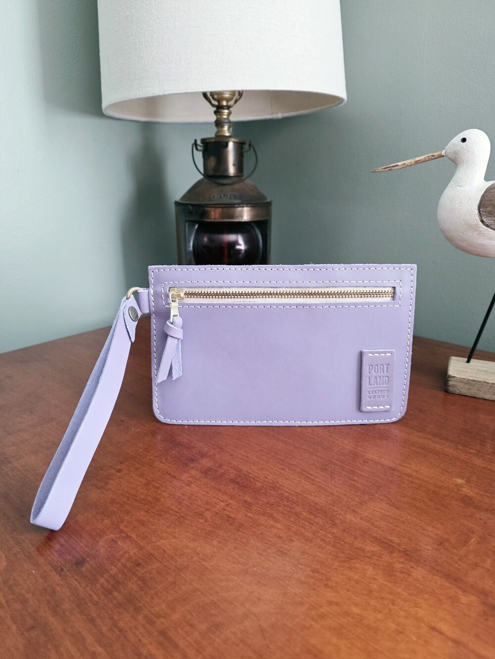 Portland Leather Goods Adriana Pouch Lavender Purple Leather Wristlet Clutch